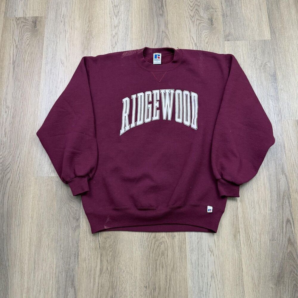 Vintage Russell Athletic Sweatshirt Mens Large Red Ridgewood Fleece Made USA 90s